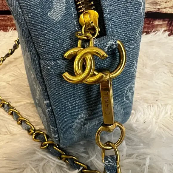 Denim Crossbody Light Blue w/ Gold Hardware Accents 9x5.5x2.5 - Picture 5 of 5